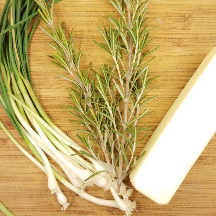 Field garlic, rosemary and butter for garlic herb butter