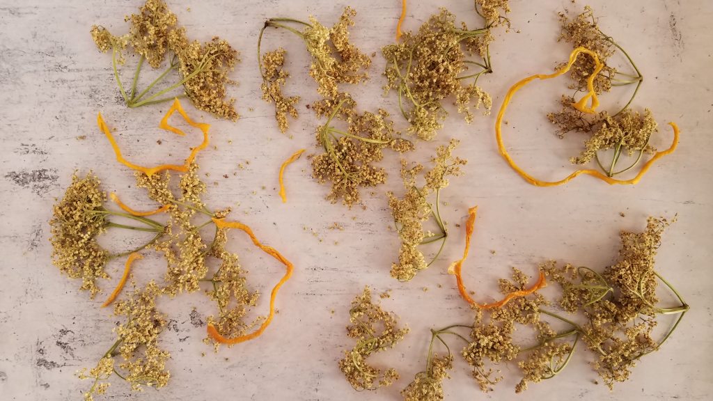 Dried flowers and lemon zest, ready for the mason jar
