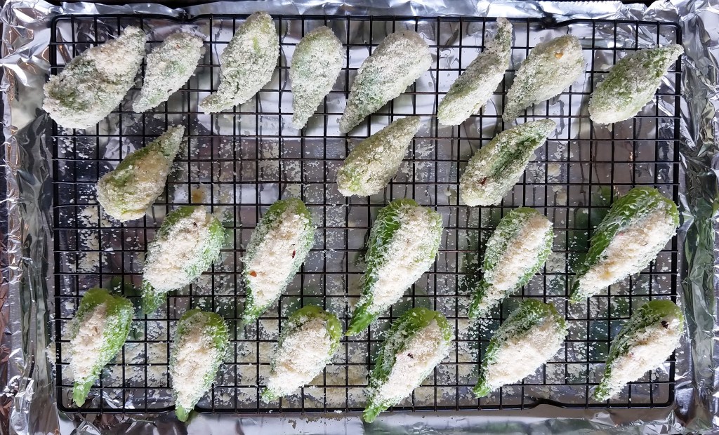 Stuffed and whole milkweed pods, ready to roast!