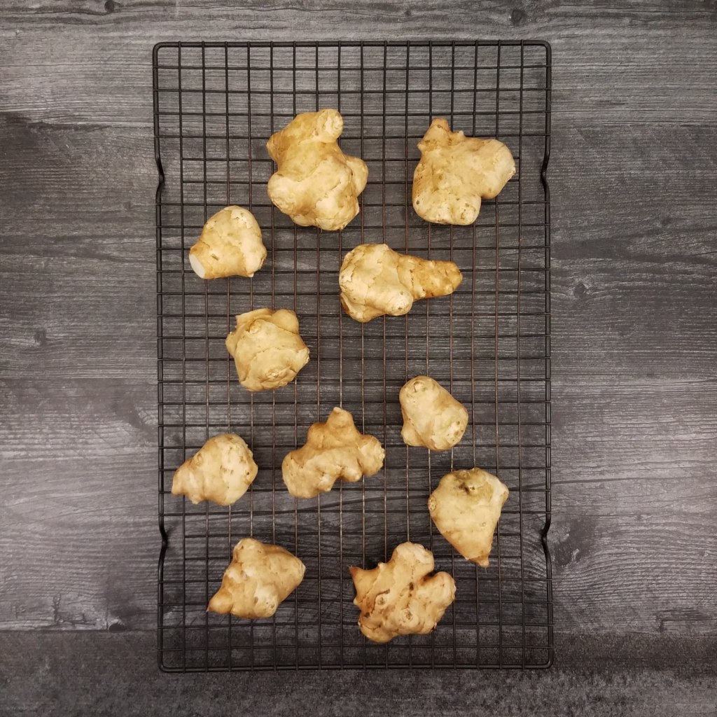 The largest of the sunchokes, ready to slice into chips