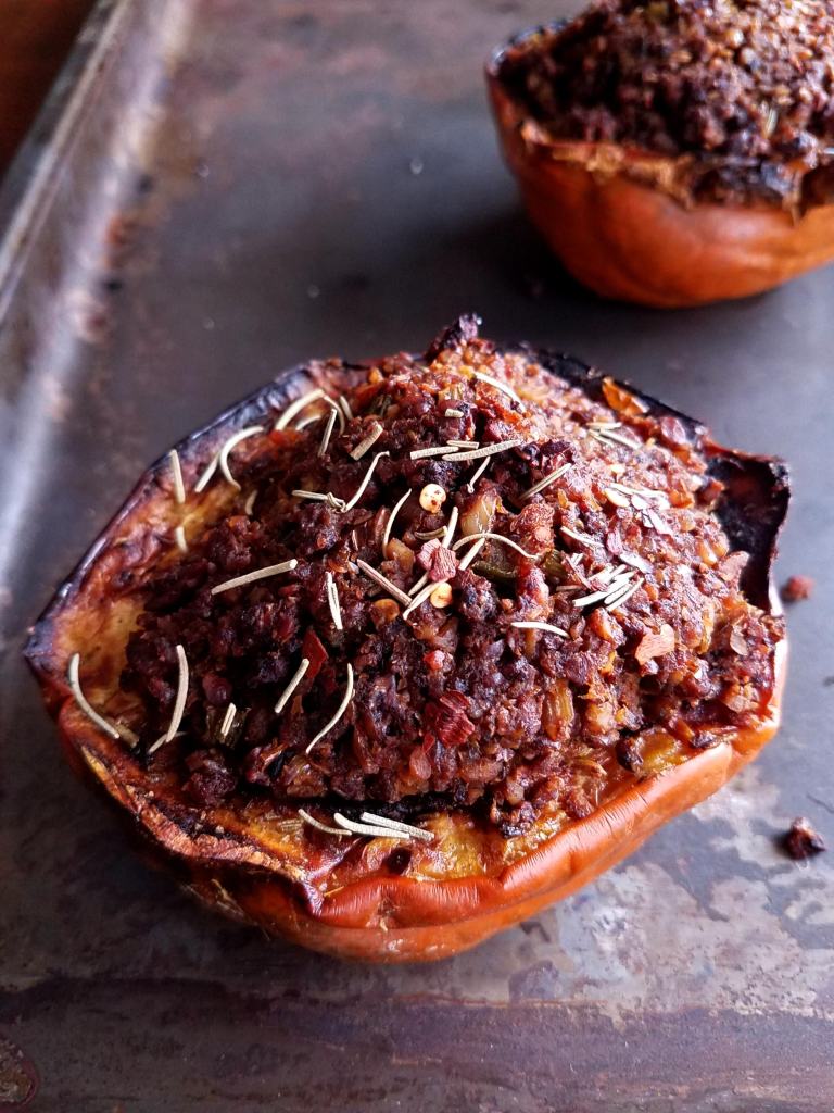 Black walnut stuffed acorn squash