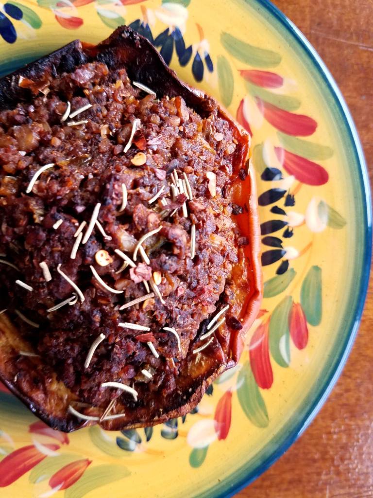 Black walnut stuffed acorn squash