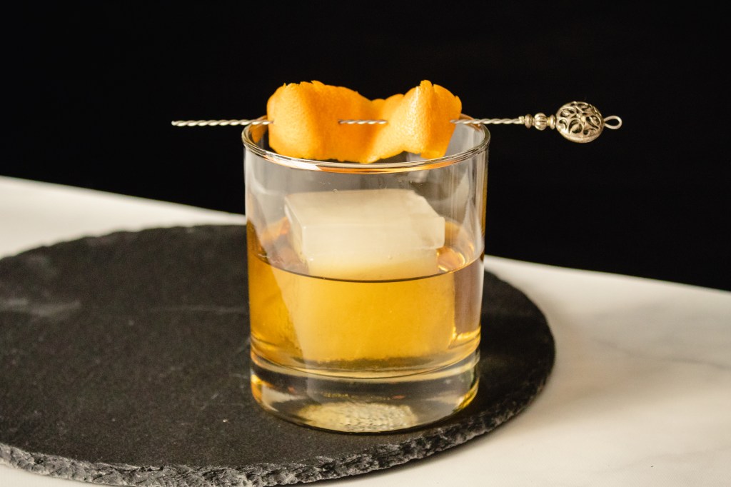 Old Fashioned Cocktail with a Maple Water Ice Cube