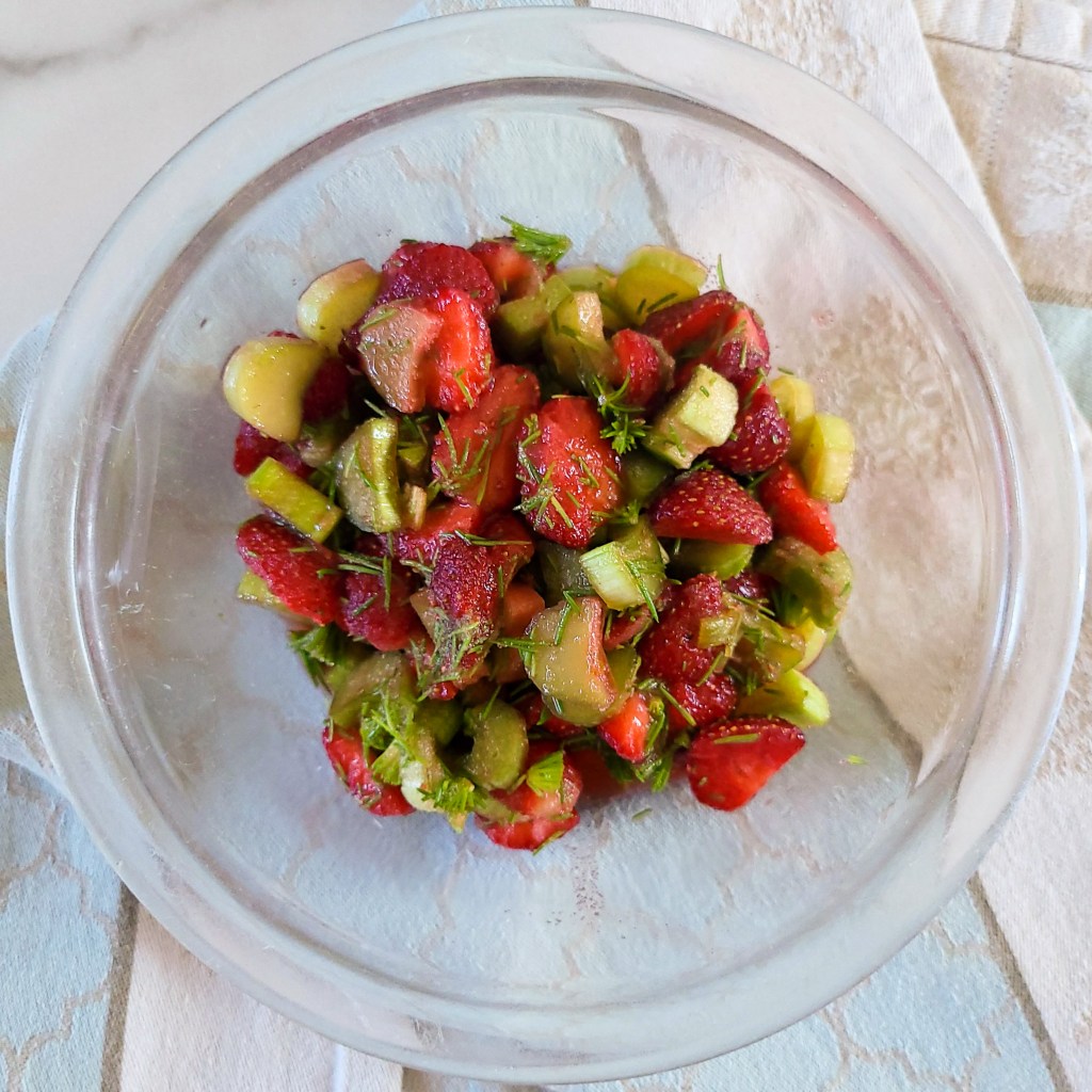 Strawberry, rhubarb and spruce tip sauce